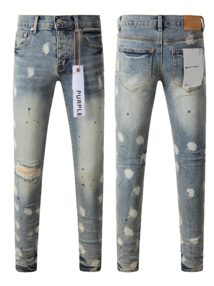 1:1 quality version Ink Dot White Paint Graffiti Knee Ripped Jeans