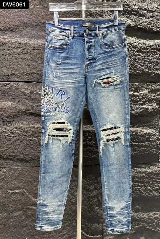 1:1 quality version Hollywood Lion Monogram Embroidered Ripped Patch Jeans
