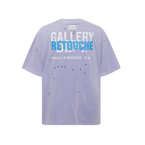 Lots of ripped blue and white letters overlapping Tee
