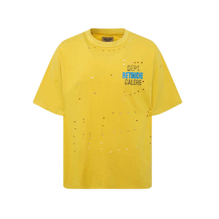 French mottled letters overlapping ripped Tee