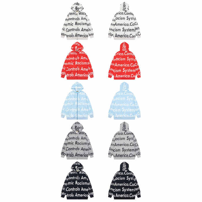All-over print monogrammed hip-hop zipper  hoodie 5 colors