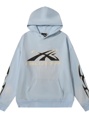 Washed Sky Blue White Trim Black Logo hoodie