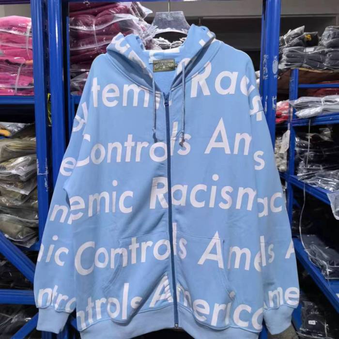 All-over print monogrammed hip-hop zipper  hoodie 5 colors