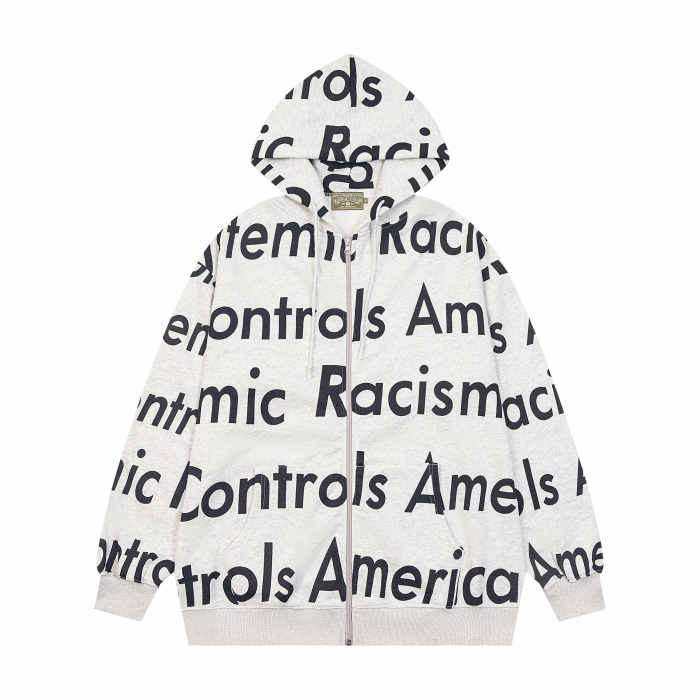 All-over print monogrammed hip-hop zipper  hoodie 5 colors