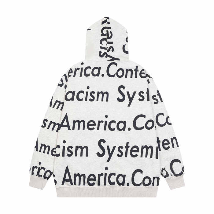 All-over print monogrammed hip-hop zipper  hoodie 5 colors