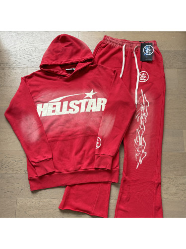 White Logo Washed Red hoodie & pants set