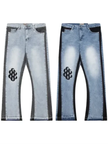 [buy more save more]  Knee Embroidered logo side striped flared jeans 2 colors