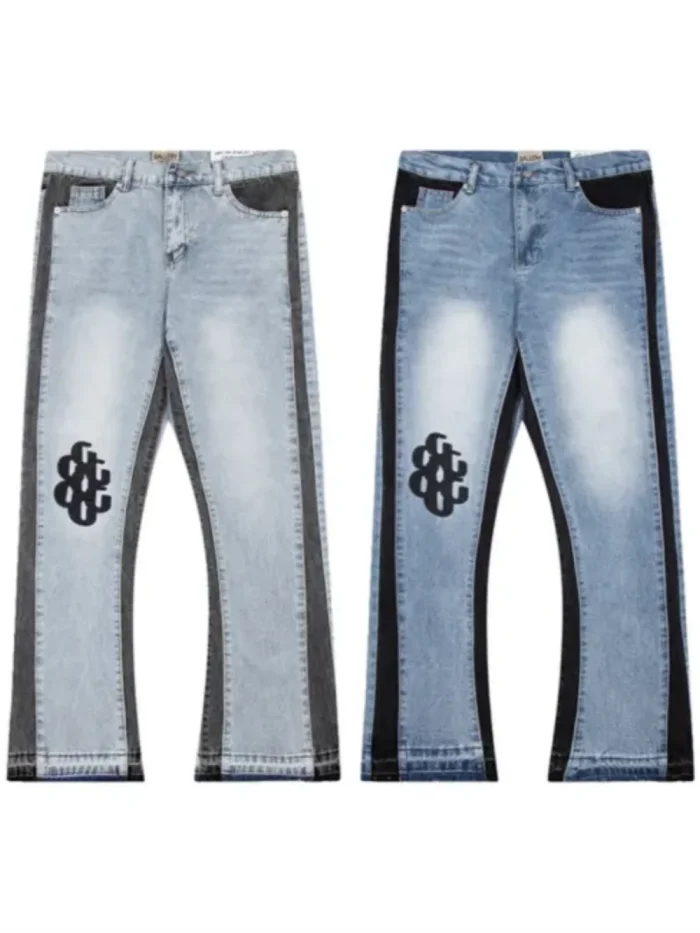 [buy more save more]  Knee Embroidered logo side striped flared jeans 2 colors
