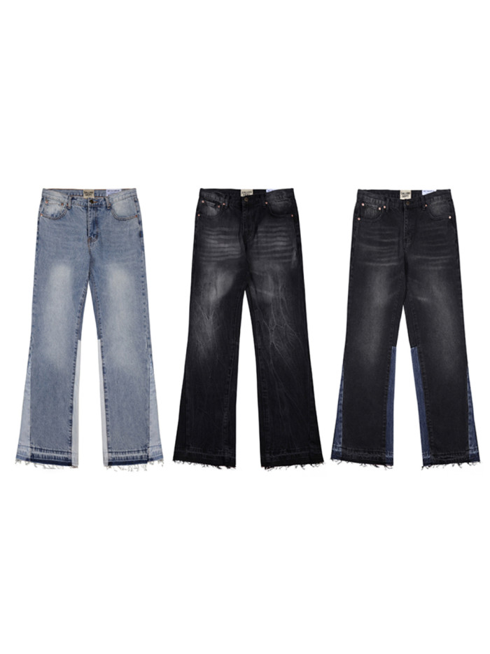 Basic High Street Washed Micro Blue Spliced Jeans 3 colors