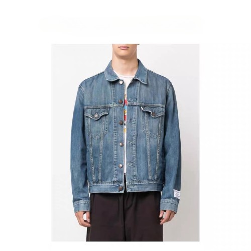 Basic Logo Embroidered Washed Destroyed Denim Jacket