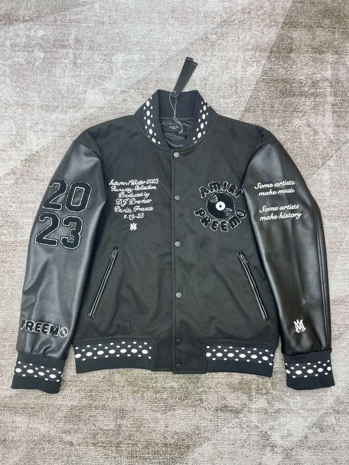 1:1 quality version Alphabet Records Towel Embroidered Leather Sleeve Jacket