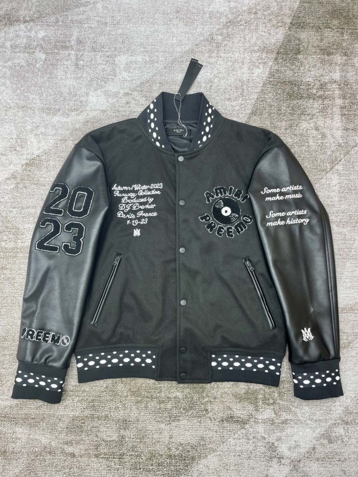 1:1 quality version Alphabet Records Towel Embroidered Leather Sleeve Jacket