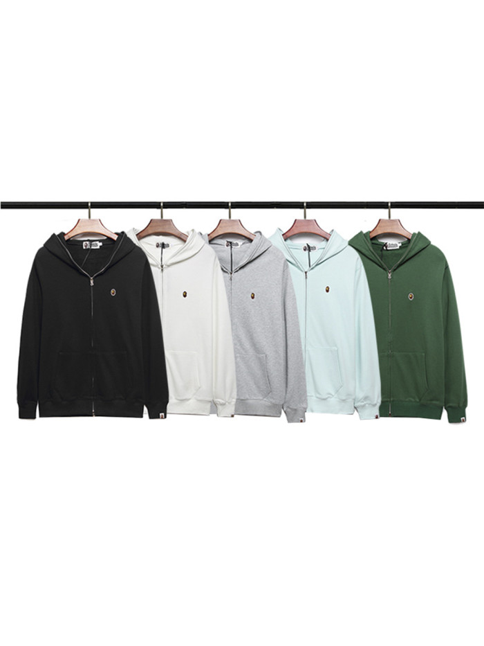 Ape Head Embroidered Small Label Solid Color Zip Hoodie 5 colors