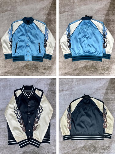 1:1 quality version Cashew Flower Flame Embroidered Sleeve Colorblocked Silk Thin Jacket 2 colors