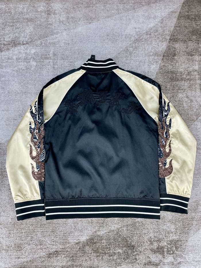 1:1 quality version Cashew Flower Flame Embroidered Sleeve Colorblocked Silk Thin Jacket 2 colors