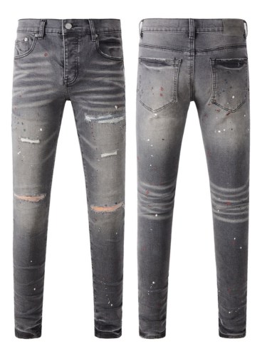 1:1 quality version Knife Cut Knee Ripped Ink Splattered Graffiti Jeans