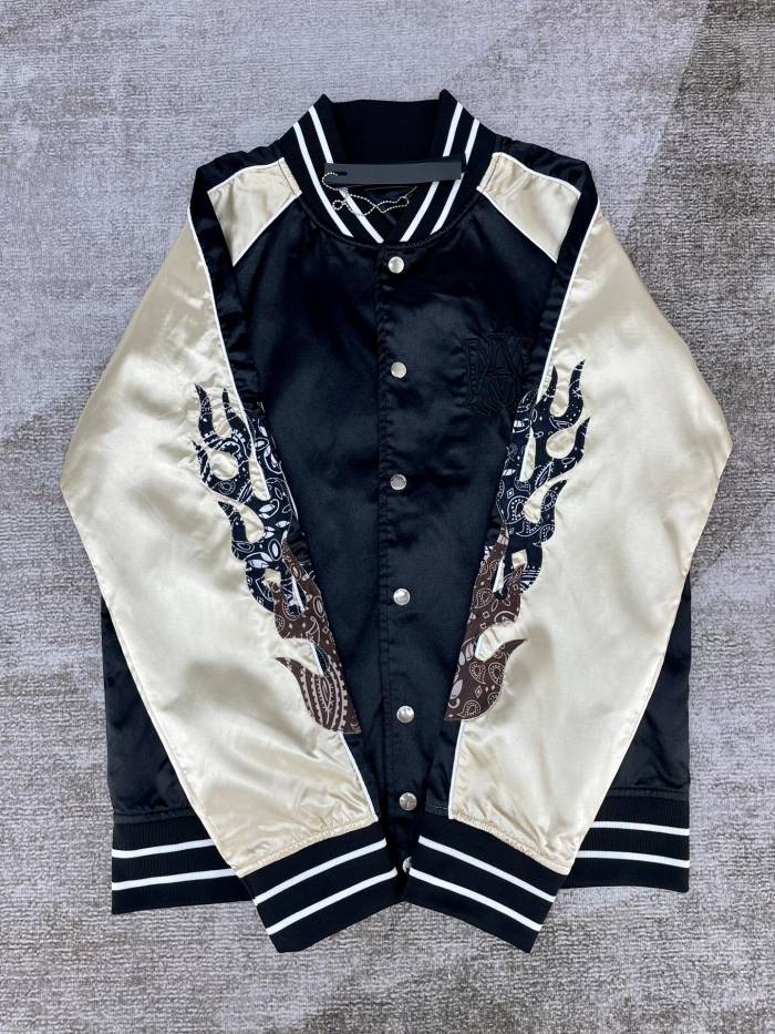 1:1 quality version Cashew Flower Flame Embroidered Sleeve Colorblocked Silk Thin Jacket 2 colors