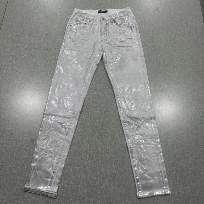 1:1 quality version Silver Layered Aged White Jeans