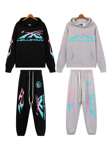 Powder Blue Gradient Letter Flame hoodie & pants set 2 colors