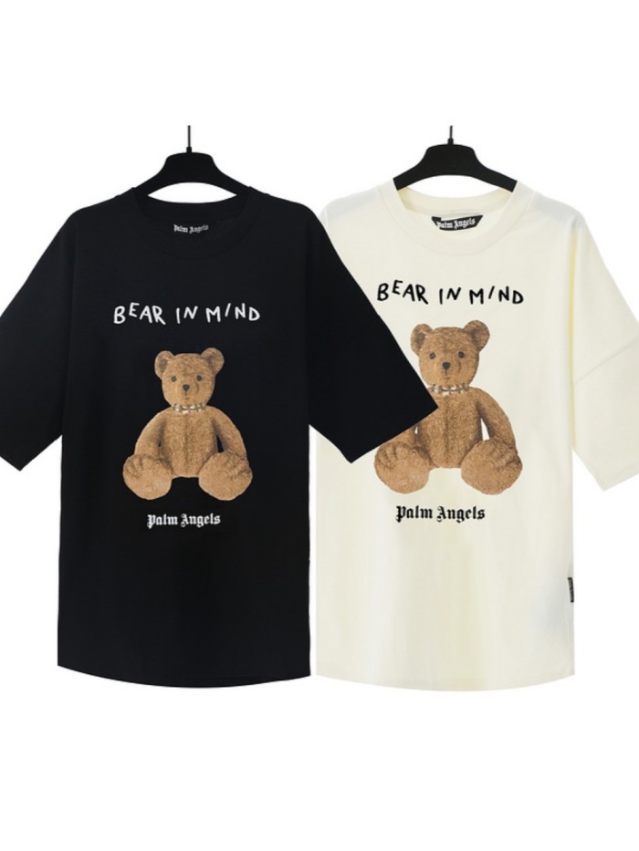 Surrounded by Top and Bottom Logos Bear Print Tee 2 colors