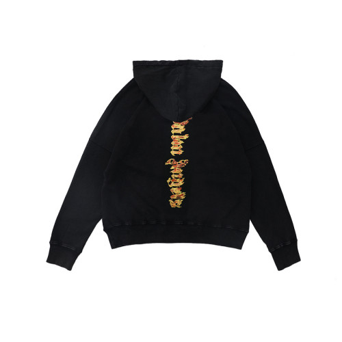 Flame Coconut Tree Back Flame Vertical Letter Logo Washed Version Hoodie
