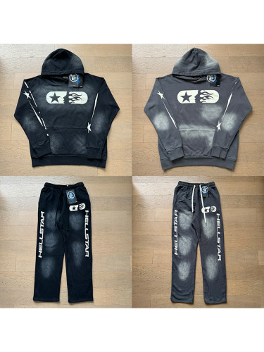 Pentagram Sideface Goddess Monogram Logo Print Washed hoodie & pants set 2 colors