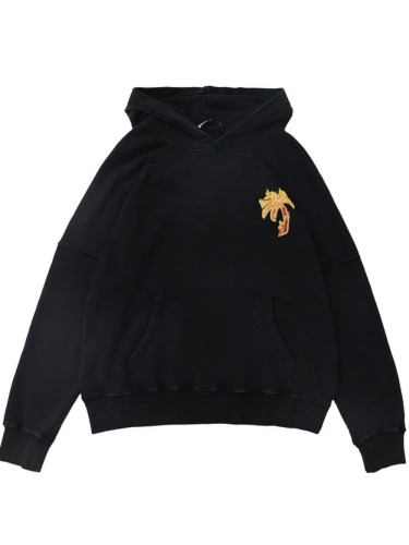 Flame Coconut Tree Back Flame Vertical Letter Logo Washed Version Hoodie