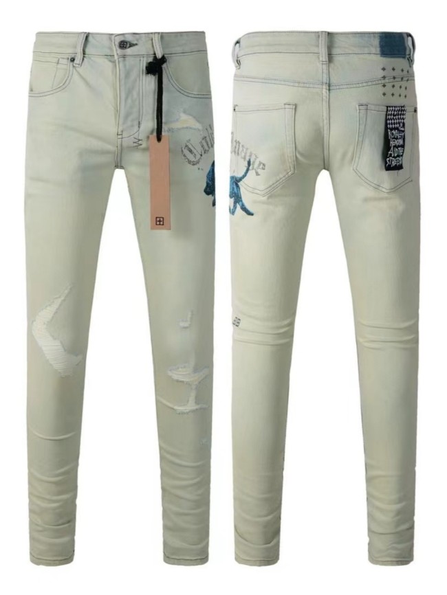 1:1 quality version Gothic Alphabet Lion Print Light Color Aged Jeans