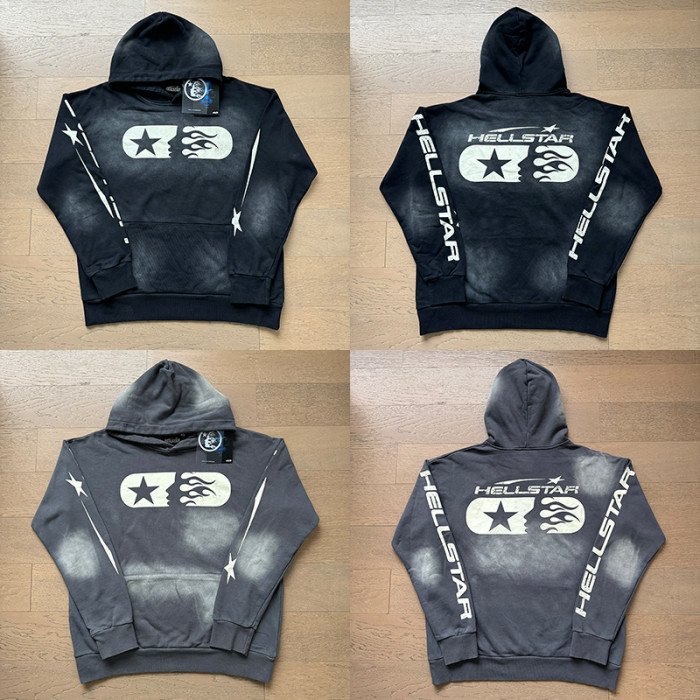 Pentagram Sideface Goddess Monogram Logo Print Washed hoodie & pants set 2 colors