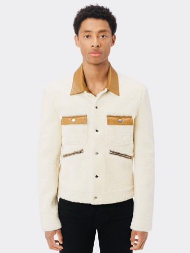 1:1 quality version Collar Pocket Patchwork Lamb Fur Coat Jacket