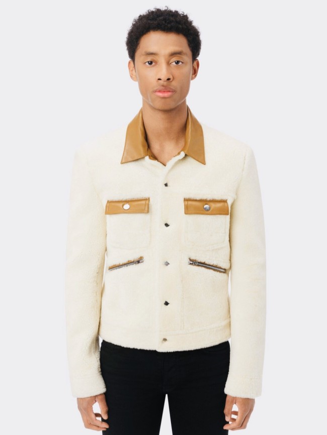1:1 quality version Collar Pocket Patchwork Lamb Fur Coat Jacket
