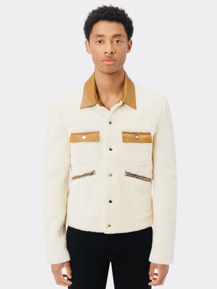 1:1 quality version Collar Pocket Patchwork Lamb Fur Coat Jacket