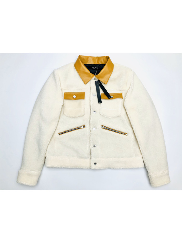 1:1 quality version Collar Pocket Patchwork Lamb Fur Coat Jacket