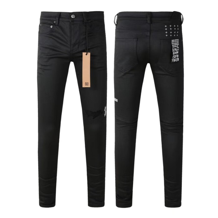 1:1 quality version Logo embroidered small ripped jeans