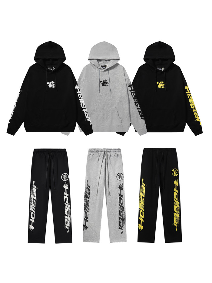 [50% Off]Hellstar Studio Front and Back Logo Sleeve Arm Letter Print hoodie & pants set 3 colors 27330357