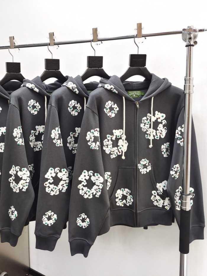 1:1 quality version DT Colorful Diamonds Zipper Hoodie with Hooded Rope