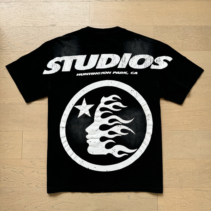 Mottled Letter Side Face Goddess Logo Printed Washed Version Tee 4 colors