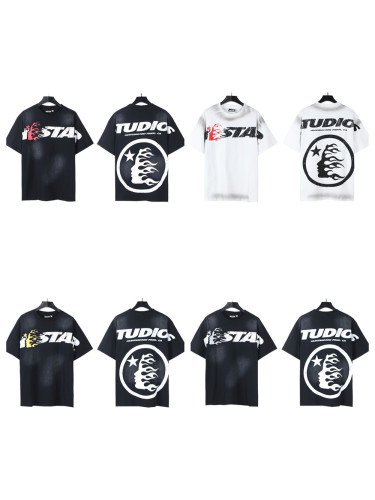 Mottled Letter Side Face Goddess Logo Printed Washed Version Tee 4 colors