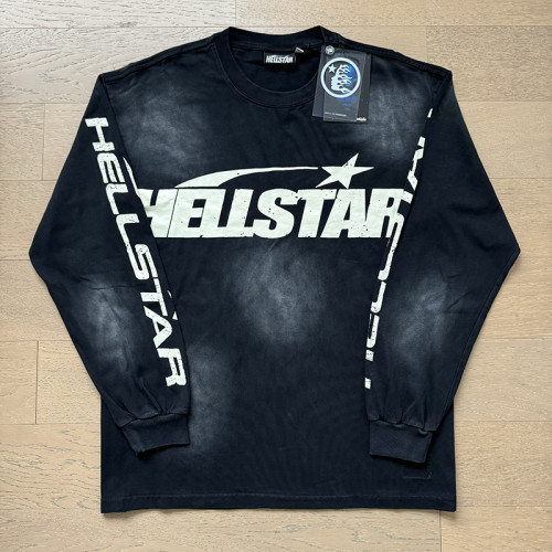 Letter Logo Printed Washed Black Long Sleeve T-Shirt