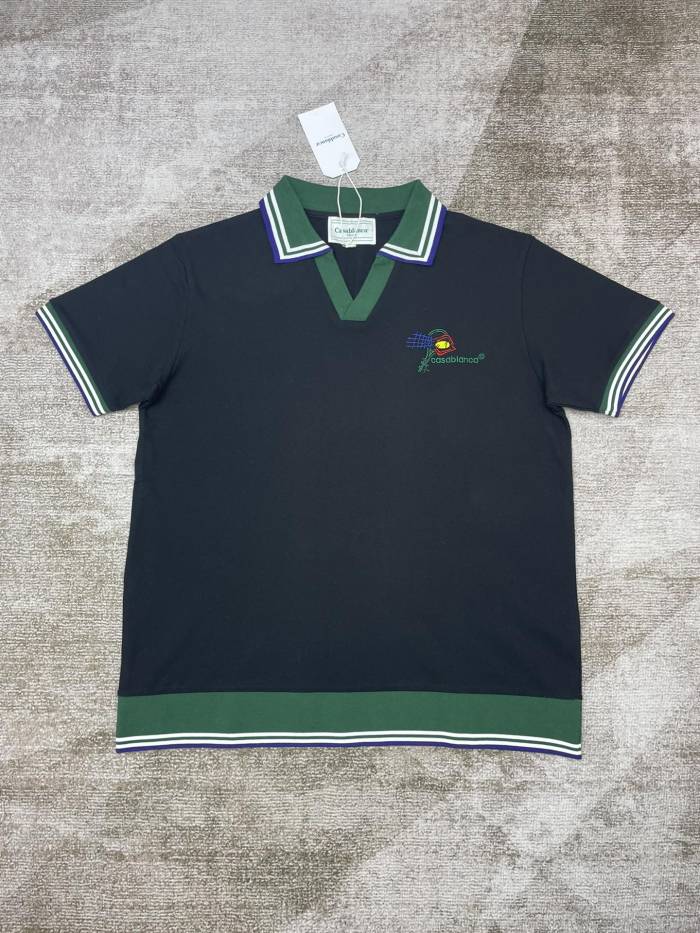 1:1 quality version Tennis Racket Letter Embroidery Colorblock Polo Shirt 2 colors