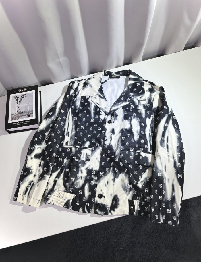 Ink Dye Cashew Flower Print Lapel Shirt & Pants set 2 colors