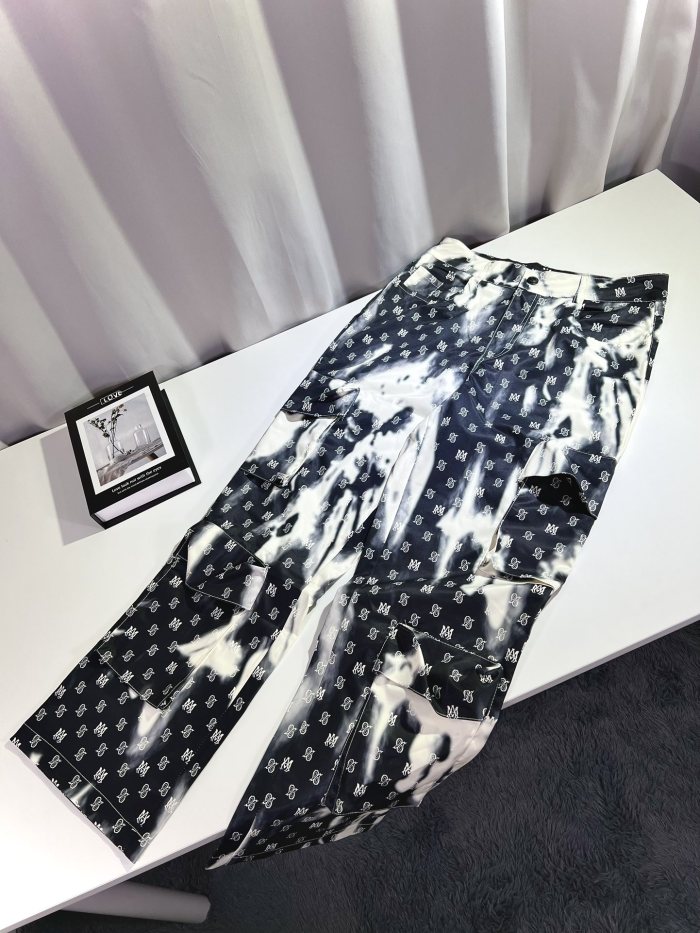 Ink Dye Cashew Flower Print Lapel Shirt & Pants set 2 colors