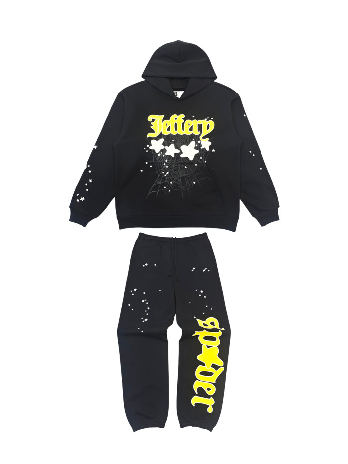 1:1 quality version Black JF Star Print Hoodie & Pants Set