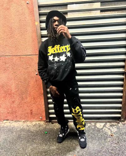 1:1 quality version Black JF Star Print Hoodie & Pants Set