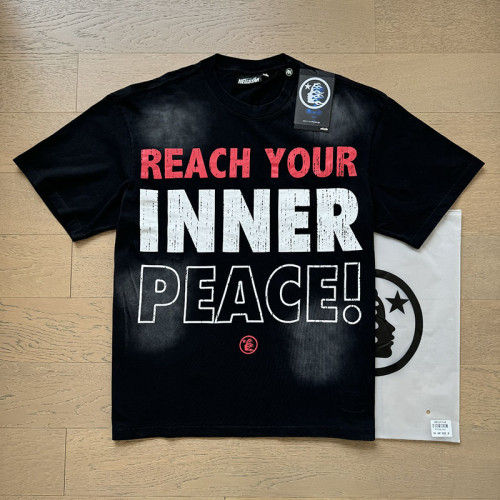 Red and white slogan logo print washed black Tee