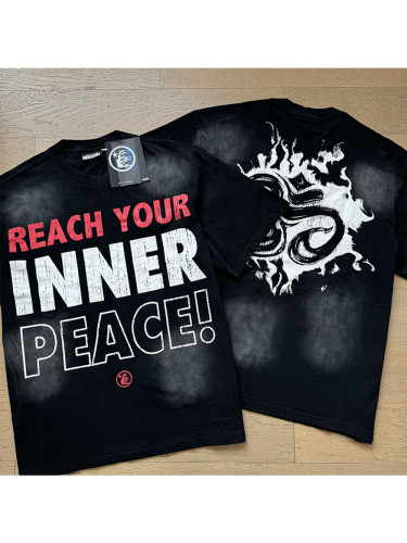 Red and white slogan logo print washed black Tee
