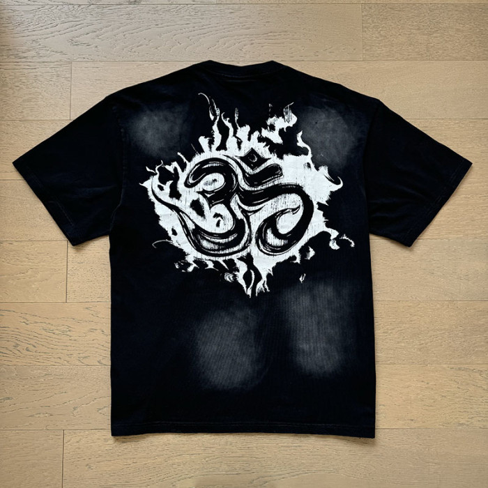 Red and white slogan logo print washed black Tee