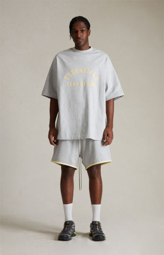 1:1 quality version Light Yellow Stereoscopic Silicone Curved Letter Logo Tee & Wrap Shorts Set