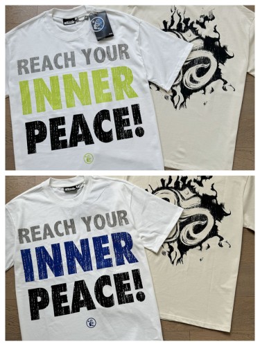 Three rows of mottled large monogrammed slogans printed tee 4 colors