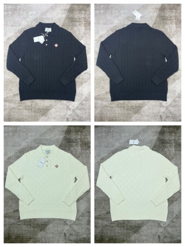 1:1 quality version Patchwork Patterned Pearl Button Lapel Sweater 2 colors